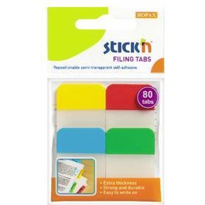 Stick index plastic transp. cu margine color 38 x 25 mm, 4 x 20 file/set, Stick'n - 4 culori neon