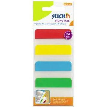 Stick index plastic transp. cu margine color 38 x 51 mm, 4 x 20 file/set, Stick'n - 4 culori neon