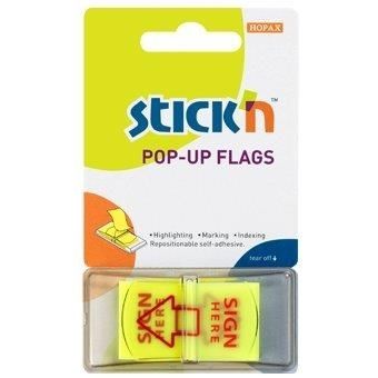 Film index autoadeziv 45 x 25mm, 50 file/set, Stick'n Pop-up (sign here) - galben