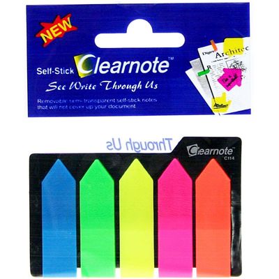 Stick index plastic transparent color 42 x 12 mm, 5 x 25 file/set, Stick'n - 5 culori neon - sageata