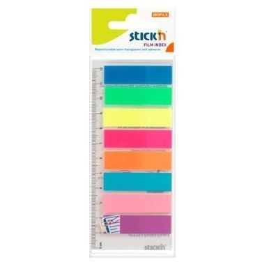 Stick index plastic transp. color 45 x 12 mm, 8 x 25 file/set + rigla, Stick'n - 8 culori neon