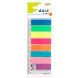 Hopax Stick index plastic transp. color 45 x 12 mm, 8 x 25 file/set + rigla, Stick'n - 8 culori neon