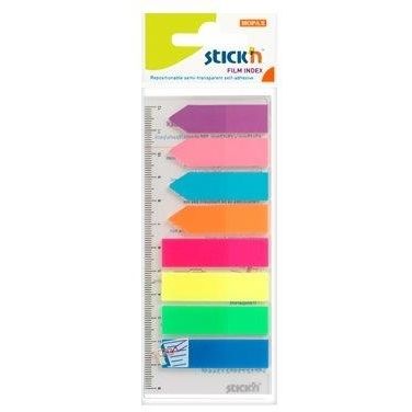 Stick index plastic transp. color 45 x 12 mm, 8 x 25 file/set + index sageata, Stick'n-8 culori neon