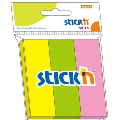 Stick notes index 76 x 25 mm, 3 x 50 file/set, Stick'n - 3 culori neon