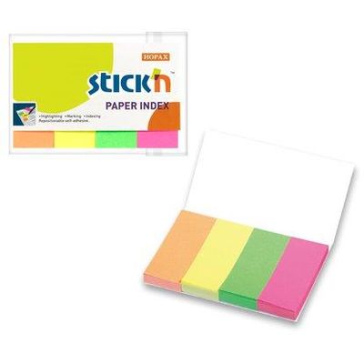 Stick index hartie color 50 x 20 mm, 4 x 50 file/set, Stick'n - 4 culori neon