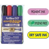 Artline Marker pentru tabla de scris Artline 517 - Dry safe ink, varf rotund 2.0mm, 4 culori/set