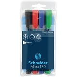 Schneider Permanent marker Schneider Maxx 130, varf rotund 1-3mm, 4 culori/set - (N, R, A, V)