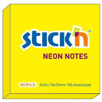 Notes autoadeziv 76 x 76 mm, 100 file, Stick'n - galben neon