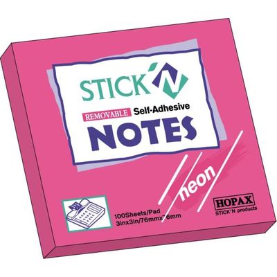 Notes autoadeziv 76 x 76 mm, 100 file, Stick'n - roz neon