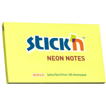 Notes autoadeziv 76 x 127 mm, 100 file, Stick'n - galben neon