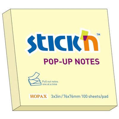 Notes autoadeziv 76 x 76 mm, 100 file, Stick'n Pop-up - galben pastel