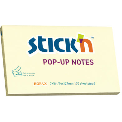 Notes autoadeziv 76 x 127 mm, 100 file, Stick'n Pop-up - galben pastel