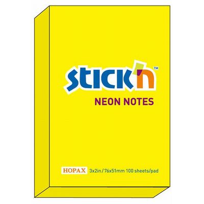 Notes autoadeziv 76 x 51 mm, 100 file, Stick'n - galben neon