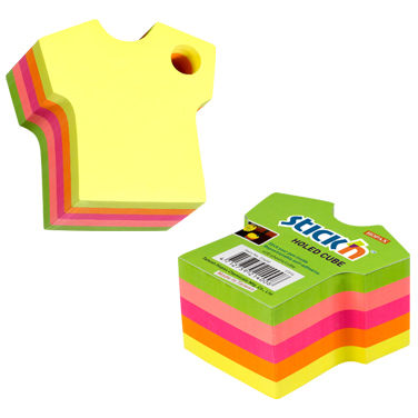 Notes autoadeziv Die-Cut - tricou, 70 x 70 mm, 400 file, Stick'n - 5 culori fluorescente