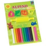 Alpino Kit 10 +2 culori x 17gr plastelina + 4 forme modelaj + roller, in blister, Alpino