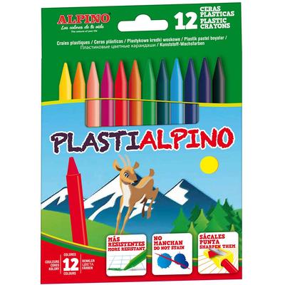 Creioane cerate din plastic, cutie carton, 12 culori/cutie, Plasti ALPINO