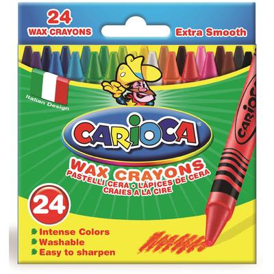 Creioane cerate rotunde, lavabile, 24 culori/cutie, CARIOCA Wax Crayons