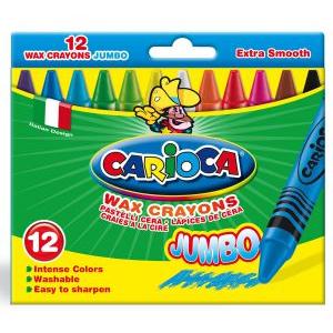 Creioane cerate rotunde, lavabile, 12 culori/cutie, CARIOCA Wax Crayon Jumbo