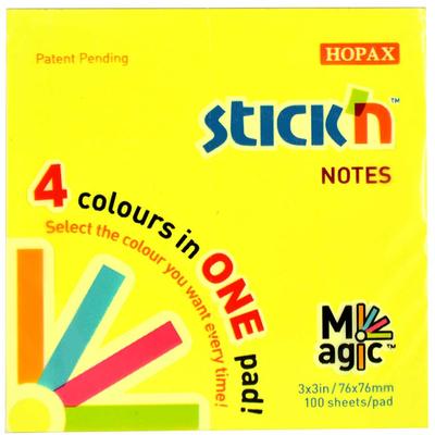 Magic notes autoadeziv 76 x  76 mm, 100 file, Stick"n Magic Notes - 4 culori neon