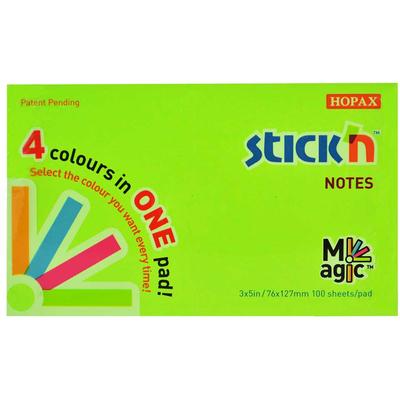 Magic notes autoadeziv 76 x 127 mm, 100 file, Stick"n Magic Notes - 4 culori neon