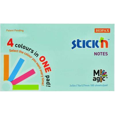 Magic notes autoadeziv 76 x 127 mm, 100 file, Stick"n Magic Notes - 4 culori pastel