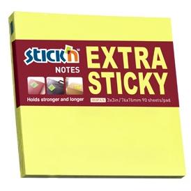 Notes autoadeziv extra-sticky 76 x 76mm, 90 file, Stick"n - galben neon