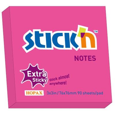 Notes autoadeziv extra-sticky 76 x 76mm, 90 file, Stick"n - magenta neon