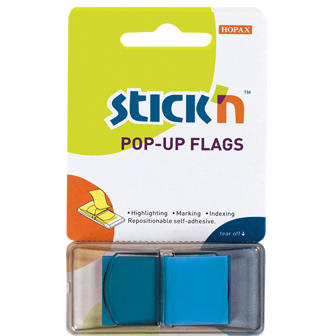 Film index autoadeziv 45 x 25mm, 50 file/set, cu dispenser, Stick"n Pop-up - albastru