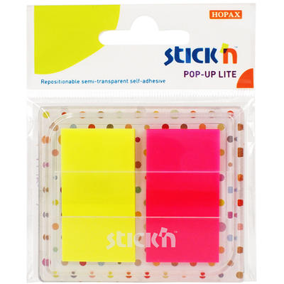 Film index autoadeziv 45 x 25mm, 2 x 20 file, cu dispenser, Stick"n Pop-up Lite - 2 culori neon