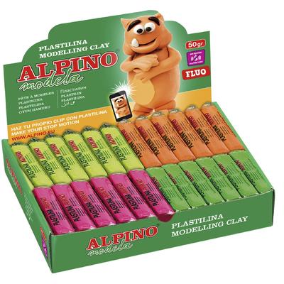 Display plastilina fluorescenta, 24 x  50gr./display, ALPINO -  6 culori asortate