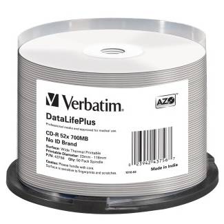 Verbatim CD-R [ cake box 50 | 700MB | 52x | Wide Thermal printabil ]