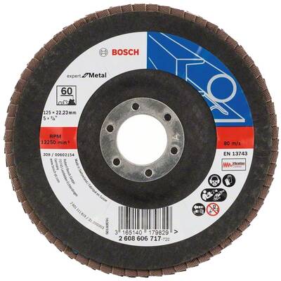 BOSCH Expert for Metal - Disc lamelar, profil convex, 125x22.2 mm, granulatie 60, Se livreaza multiplu de 10, Pret/Bucata