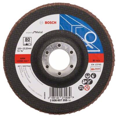 BOSCH Expert for Metal - Disc lamelar, profil drept, 125x22.2 mm, granulatie 80, Se livreaza multiplu de 10, Pret/Bucata