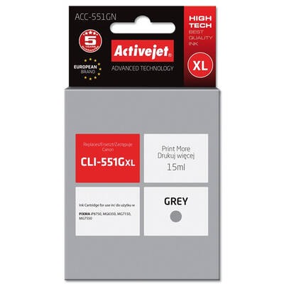 Cartus Imprimanta ACTIVEJET COMPATIBIL ACC-551GN for Canon printer; Canon CLI-551G replacement; Supreme; 15 ml; grey