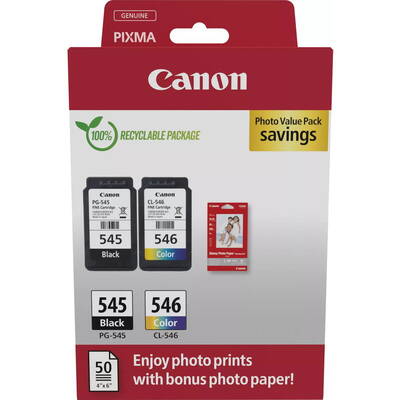 Cartus Imprimanta Canon PG-545 + CL-546 + Hartie foto GP-501 50 de coli Value Pack