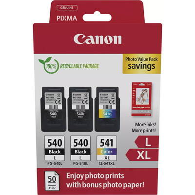 Cartus Imprimanta Canon PG-540L x2 + CL-541XL + Hartie foto GP-501 50 de coli Value Pack