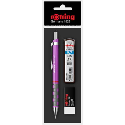 Set Rotring, creion mecanic 0.7 mm diverse culori, carcasa si mina 0.7 mm, radiera Tikky 40 si InkJoy